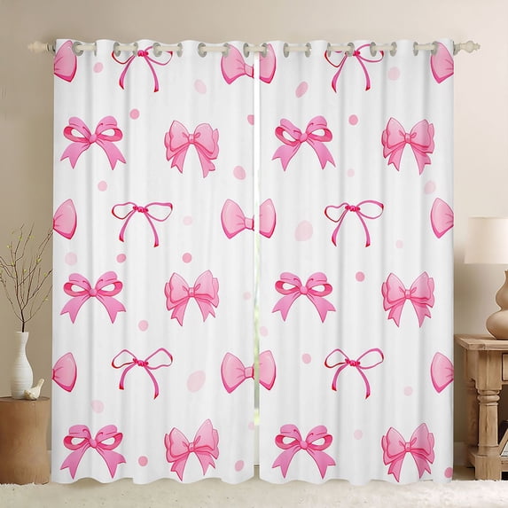 Homewish Girly Pink Bowknot Blackout Curtains Set of 2 (52x84 Each) for Kid, Kawaii Princess Bow-tie Window Curtains, Fashion Polkadots Curtains and Drapes, Living Room Curtains Decor