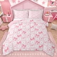 thumbnail image 1 of Homewish Girly Pink Bowknot Queen Comforter Set for Kids, Romantic Love Heart Bedding Sets, Square Buffalo Plaid Reversible Bedding Comforter Set, Breathable Home Decor, 3pcs, 1 of 8