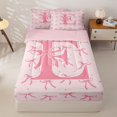 thumbnail image 1 of Homewish Girly Pink Bows Zipper Full Size Comforter Sets with Fitted Sheet and 2 Pillowcases,Initial Letter E Alphabet Zipper Bedding Set For Kids,Pink Reversible,4-Piece, 1 of 7