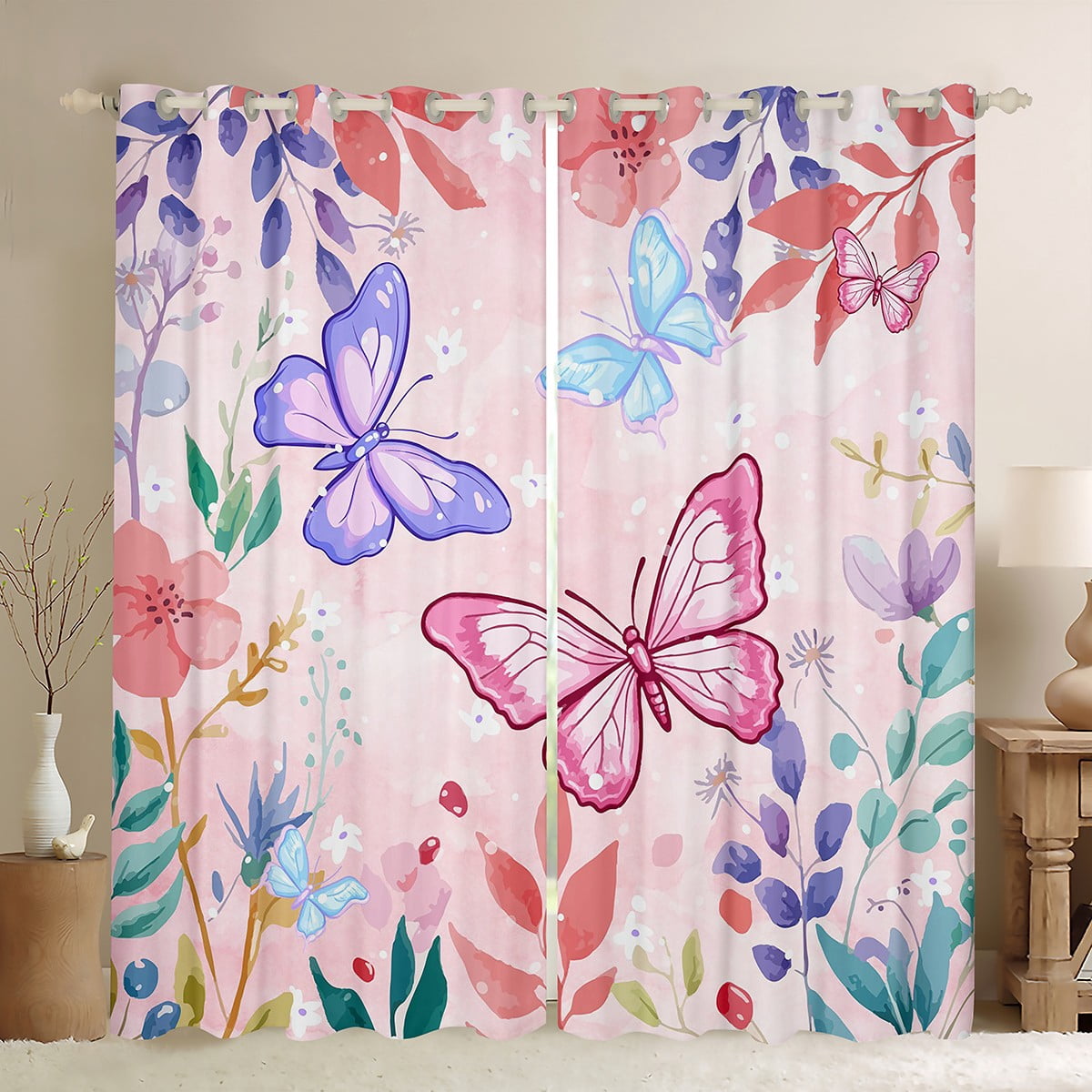 Homewish Girly Pink Butterfly Curtains Pack of 2 (42x84 Each) for Teens ...