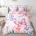 thumbnail image 1 of Homewish Girly Pink Butterfly Twin Bedding Sets 7-Piece for Teens, Watercolor Flower Floral Bedding Comforter Set, Kawaii Cartoon Theme Reversible Sheet Sets, Super Cozy Room Decor, 1 of 7