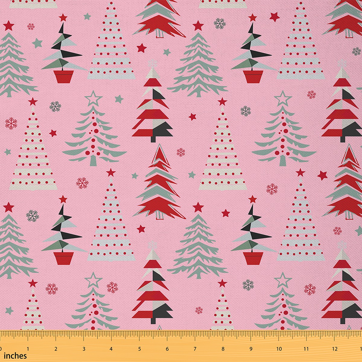 Homewish Girly Pink Cartoon Fabric by the Yard 2 Yards, Kawaii Christmas Tree Stars Sewing Fabric, Teens Boys Girls Kids Fabric for Sewing, Lightweight Room Decor