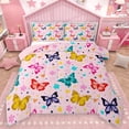 thumbnail image 1 of Homewish Girly Pink Cartoon Queen Comforter Set for Teen, Kawaii Cartoon Butterfly Bedding Sets, Rustic Flower Floral Reversible Bedding Comforter Set, Lightweight Room Decor, 3pcs, 1 of 8