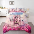 thumbnail image 1 of Homewish Girly Pink Castle Bedding Comforter Set for Kids, Romantic Rose Flower Twin Comforter Sets, Princess Cartoon Theme Reversible Bedding Set, Super Cozy Room Decor, 2 Pieces, 1 of 8