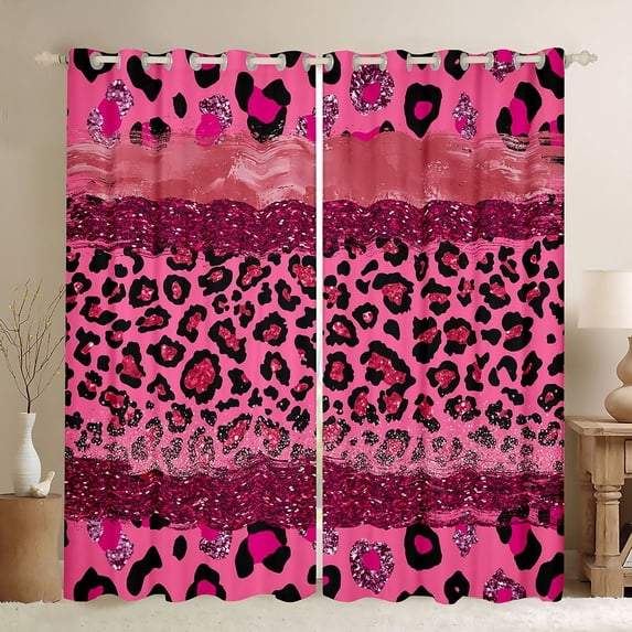 Homewish Girly Pink Cheetah Print Blackout Curtains Set of 2 (52x84 Each), Chic Fashion Polkadots Window Curtains, Romantic Anniversary Curtains and Drapes, Curtains Blackout Home Decor