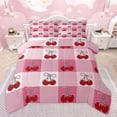 thumbnail image 1 of Homewish Girly Pink Cherry Bedding Comforter Set for Girl, Cartoon Fruit Cherry Twin Comforter Sets, Ribbon Bowknot Reversible Bedding Set, Microfiber Bedroom Decor, 2pcs, 1 of 8