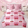 thumbnail image 1 of Homewish Girly Pink Cherry Twin Bedding Sets 7-Piece for Girl, Cartoon Fruit Cherry Bedding Comforter Set, Ribbon Bowknot Reversible Sheet Sets, Microfiber Bedroom Decor, 1 of 8