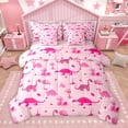 thumbnail image 1 of Homewish Girly Pink Dinosaur Bedding Comforter Set 7 Pieces, Cute Cartoon Animal Full Bedding Set, Teens Kids Boys Girls Reversible Fitted Sheet Flat Sheet, Breathable Home Decor, 1 of 7