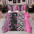thumbnail image 1 of Homewish Girly Pink Fashion Twin Bedding Sets 7-Piece, Leopard Cheetah Print Bedding Comforter Set, Kawaii Cartoon Ribbon Bow Reversible Sheet Sets, Super Cozy Room Decor, 1 of 8