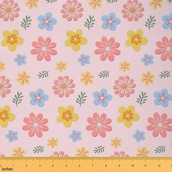 Homewish Girly Pink Flower Fabric by the Yard 1 Yard, Cartoon Blossoms Floral Room Decor Fabric by the Yard, Teens Girls Kids Female Sewing Fabric, Luxury Bedroom Decor