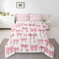 thumbnail image 1 of Homewish Girly Pink Ribbon Full Size Comforter Sets for Kid, Fairy Tale Princess Bedding Comforter Set, Cartoon Polkadots Bow Reversible Bedding Sets, Microfiber Bedroom Decor, 3-Piece, 1 of 8