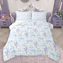 Homewish Girly Pink Ribbon Queen Comforter Set for Kids, Romantic Rose Floral Bedding Sets, Kawaii Cute Cartoon Theme Reversible Bedding Comforter Set, Super Cozy Room Decor, 3-Piece