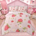 thumbnail image 1 of Homewish Girly Pink Strawberry Queen Comforter Set for Girls, Cartoon Flower Floral Bedding Sets, Kawaii Princess Style Reversible Bedding Comforter Set, Super Cozy Room Decor, 3-Piece, 1 of 8