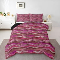 Homewish Girly Pink Stripes Bedding Comforter Set for Women, Chic Abstract Twin Comforter Sets, Modern Fashion Artwork Reversible Bedding Set, Luxury Bedroom Decor, 2-Piece