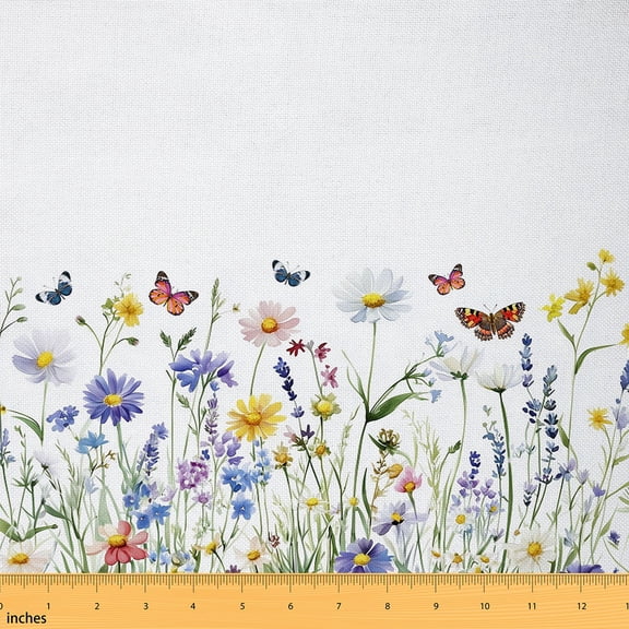 Homewish Girly Rustic Floral Fabric by the Yard 1 Yard, Cartoon Kawaii Butterfly Room Decor Fabric by the Yard, Watercolor Plant Botanical Sewing Fabric, Breathable Home Decor