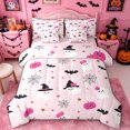 thumbnail image 1 of Homewish Girly Witch Ghost Queen Bedding, Flower Ghost Pumpkin Star Bat Bedding Comforter Set Queen, Pink Reversible, 7pcs, 1 of 7