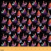 Homewish Glitter Dreamy Xmas Tree Fabric by the Yard 3 Yard, Kawaii Christmas Deer Room Decor Fabric by the Yard