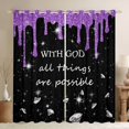 thumbnail image 1 of Homewish Glitter Ice Cream Drip Blackout Curtains Set of 2 (52x84 Each) for Girls, With God All Things Are Possible Print Curtain, Purple Black, 1 of 5