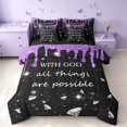 thumbnail image 1 of Homewish Glitter Ice Cream Drip Twin Bedding for Girls, With God All Things Are Possible Print Bedding Comforter Set, Purple Black, Black Reversible, 7pcs, 1 of 7