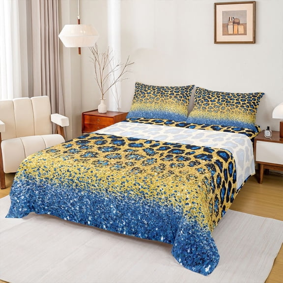 Homewish Glitter Leopard Print Bed Sheets, Modern Fashion Polkadots King Sheets, 4pcs