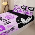 thumbnail image 1 of Homewish Glitter Leopard Print Billiards Zipper Twin Comforter Sets with Fitted Sheet and 2 Pillowcases, Purple Lucky Skull Zipper Bedding Set for Women, Black Reversible, 4-Piece, 1 of 6