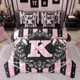 thumbnail image 1 of Homewish Glitter Monogrammed K Twin Bedding Sets 7-Piece, Bling Stripes Lines Bedding Comforter Set, Modern Fashion Diamond Reversible Sheet Sets, Luxury Bedroom Decor, 1 of 8