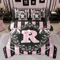 thumbnail image 1 of Homewish Glitter Monogrammed R Twin Bedding Sets 7-Piece, Bling Stripes Lines Bedding Comforter Set, Modern Fashion Diamond Reversible Sheet Sets, Microfiber Bedroom Decor, 1 of 7