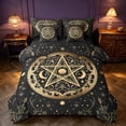 thumbnail image 1 of Homewish Glitter Stars Moon Queen Bedding, Leaves Print Bedding Comforter Set Queen, Gold Black, Black Reversible 7-Piece, 1 of 7