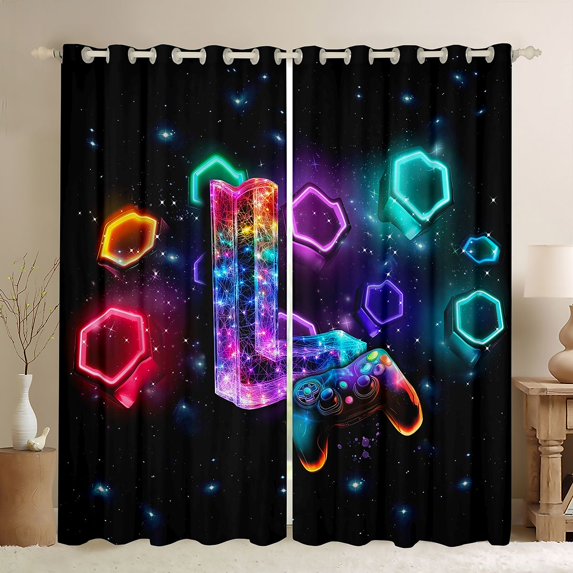 Homewish Glowing Game Controller Blackout Curtains,Monogram L Curtains Pack of 2 (42x84 Each),Orange Green