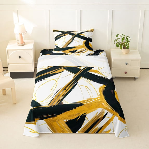 Homewish Gold Black Circle Twin Sheets,Aesthetic Geometric Bedding,3 Pieces,1 Fitted Sheet and 1 Pillowcase
