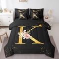 thumbnail image 1 of Homewish Gold Cartoon Monogrammed Twin Bedding Sets 7-Piece for Female, Initial K Letter Bedding Comforter Set, Groovy Rose Flower Reversible Sheet Sets, Ultra Soft Bedroom Decor, 1 of 7
