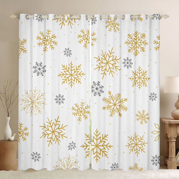 Homewish Gold Christmas Snowflake Black Out Curtains, Kawaii Cute Cartoon Curtains Pack of 2 (42x63 Each), Teens Kids Boys Girls Bedroom Curtains, Window Curtains Home Decor