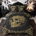 thumbnail image 1 of Homewish Gold Gothic Skull Twin Bedding for Kids, Old Fashion Boho Flower Bedding Comforter Set, Black Reversible, 7-Piece, 1 of 7