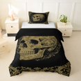 thumbnail image 1 of Homewish Gold Gothic Skull Twin Duvet Cover for Kids, Old Fashion Boho Flower Twin Bedding, Black Reversible, 2-Piece, 1 Duvet Cover and 1 Pillowcase, 1 of 5