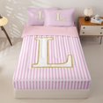 thumbnail image 1 of Homewish Gold Initial Letter L Zipper Twin Comforter Sets with Fitted Sheet and 2 Pillowcases for Kids, Pink Stripes Zipper Bedding Set, Pink Reversible, 4-Piece, 1 of 6