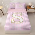 thumbnail image 1 of Homewish Gold Initial Letter S Zipper Full Size Comforter Sets with Fitted Sheet and 2 Pillowcases for Kids, Pink Stripes Zipper Bedding Set, Pink Reversible, 4pcs, 1 of 6