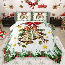 Homewish Golden Bell 2pcs Bedding Comforter Set,Red Bow Knot Twin Comforter Sets,Xmas Tree Leaves Breathable Bedding Set,Breathable Home Decor,Reversible