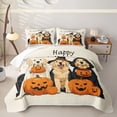 thumbnail image 1 of Homewish Golden Retriever Dog Bed Spread Queen,Happy Halloween Print Queen Coverlet Set,Cream,Pumpkins Decor,3 Pieces, 1 of 7