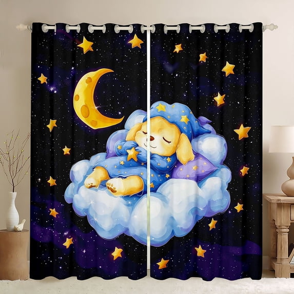Homewish Golden Retriever Dog Blackout Curtains,Cute Pet Curtains Pack of 2 (42x84 Each),Stars Moon Decor