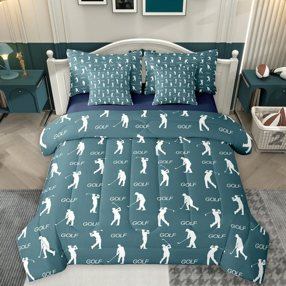 Homewish Golf Ball 7-Piece Twin Bedding Sets,Sport Game Bedding Comforter Set,Green White Sheet Sets For Boys Teens,Luxury Bedroom Decor Reversible