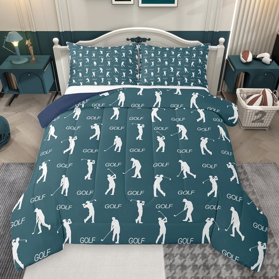 Homewish Golf Ball Queen Comforter Set,Sport Game Bedding Sets,Green White Bedding Comforter Set For Boys Teens,Luxury Bedroom Decor Reversible,3-Piece