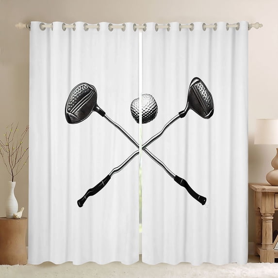 Homewish Golf Club Blackout Curtains Set of 2 (52x84 Each),Golf Ball Game Window Curtains,White Silver Curtains and Drapes For Boys Kids,Super Cozy Room Decor