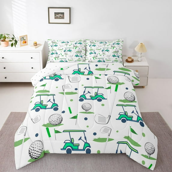 Homewish Golf Gaming Bedding Comforter Set 2pcs for Kids Teens Adults,Sport Gamer Twin Comforter Sets Microfiber,Green Teal White Breathable Bedding Set,Breathable Home Decor,Reversible