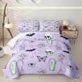 thumbnail image 1 of Homewish Goth Coffin Skull Halloween Quilt Full for Boys Girls, Lavender Rose Butterfly Bat Full Bedspread Sets, 3pcs, 1 of 7