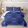 thumbnail image 1 of Homewish Goth Halloween Skull Quilt King,Retro Damask King Coverlet Set,Navy,3 Pieces, 1 of 7