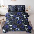 thumbnail image 1 of Homewish Goth Skull Skeleton 7-Piece King Bedding,Happy Halloween King Bed in a Bag,Navy Rose Bed Set,Black Reversible, 1 of 8