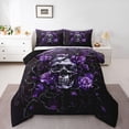 thumbnail image 1 of Homewish Goth Sugar Skull Full Size Comforter Sets,Purple Romantic Rose Bedding Comforter Set,Halloween Duvet,Black Reversible,3-Piece,1 Comforter and 2 Pillowcases, 1 of 7