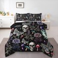thumbnail image 1 of Homewish Gothic Boho Skeleton Queen Comforter Set for Teens, Hippie Butterfly Moth Bedding Sets, Romantic Rose Floral Reversible Bedding Comforter Set, Lightweight Room Decor, 3 Pieces, 1 of 8