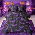 thumbnail image 1 of Homewish Gothic Halloween Bat 7-Piece Twin Bedding,Purple Silhouette Print Bedding Comforter Set,Black Violet,Black Reversible, 1 of 8