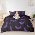 thumbnail image 1 of Homewish Gothic Halloween Bat Bedding,Purple Silhouette Print Duvet Cover Full,Black Violet,Black Reversible,3-Piece,1 Duvet Cover and 2 Pillowcases, 1 of 5